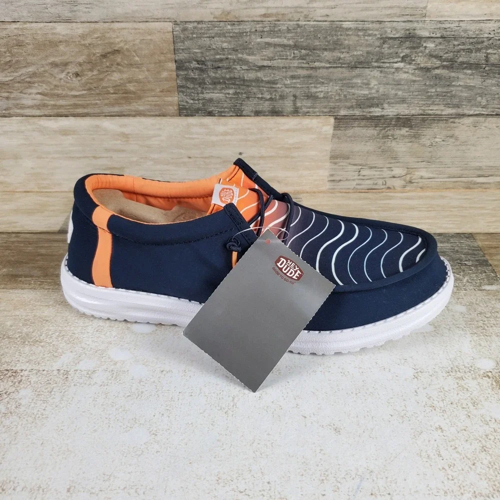 Hey Dude Wally Surf Waves Mens Loafer Shoes Sz 9 Navy Multi Slip On Round Toe